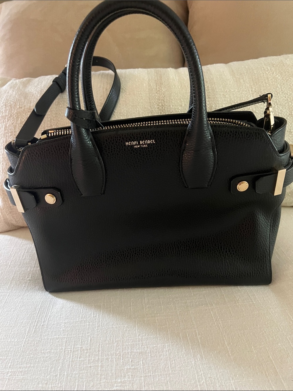 henri bendel Black Pebbled Leather Satchel with Gold Hardware